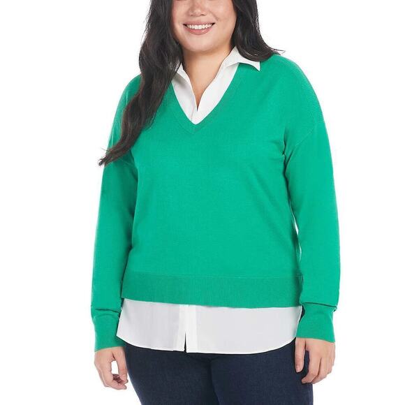 NWT Hilary Radley Women's Collared V-Neck Soft 2-fer Sweater - Picture 4 of 6